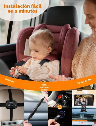 Miniatura 3 de Kidsneed Cámara de coche para bebé, monitor de bebé de 7 pulgadas para automóvil con USB Plug and Play, fácil instalación, rotación de 360 grados
