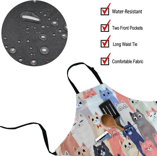 Miniatura 5 de Delantal de cocina ajustable impermeable para mujeres con 2 bolsillos, delantal de chef de cocina, jardinería, divertidos delantales de barbacoa