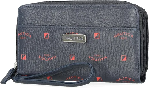 Miniatura 5 de Nautica On The Double Zip Around - Cartera de embrague de piel vegana para mujer con correa de muñeca, Negro -, Compacto