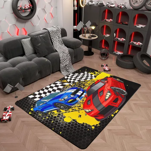 Miniatura 21 de Alfombra de Juego de Autos de Carreras para Niños, Alfombras de Juego para Niños, Alfombra de Sala de Juegos para Niños con Respaldo de Goma