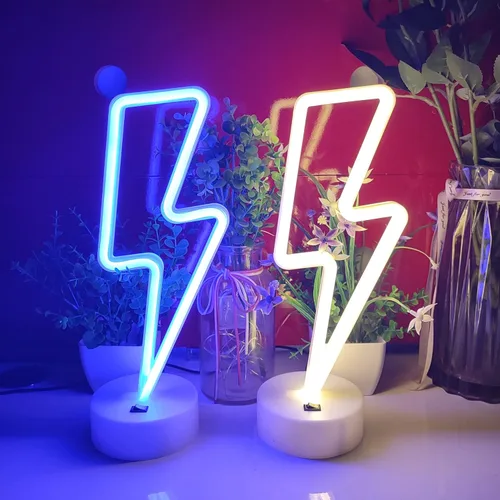 Miniatura 5 de JYWJ Letrero de neón con base de soporte, luz de neón alimentada por USB o 3 pilas AA, decoración LED de pared de escritorio, varias fiestas, Azul