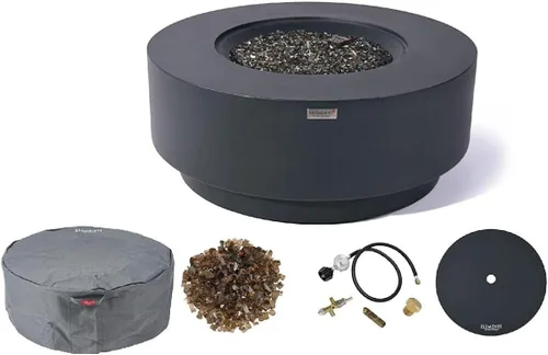Miniatura 44 de Elementi+ Mesa de Fuego de Gas Colorado de Hormigón Fundido de 56" Rectangular, Hoguera al Aire Libre con Ignición Electrónica Incluye Cubierta