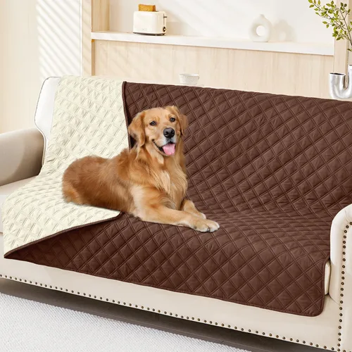 Miniatura 10 de Smiry Funda impermeable para cama de mascota, suave y lavable, para muebles, cama, sofá, reversible, a cuadros (30 x 53 pulgadas, color beige/beige)