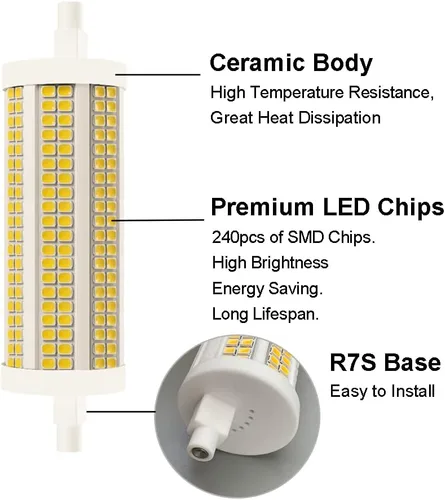 Miniatura 2 de Bombilla LED R7S de 118 mm 30 W, equivalente a 300 W de halógeno T3, 3200 lúmenes, foco lineal de doble extremo regulable tipo J, 120 V, 3000 K