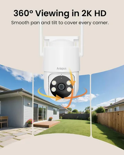 Miniatura 2 de Anlapus 2 cámaras de seguridad WiFi C281 3MP 2K para exteriores, cámara de seguridad con cable Pan/Tilt de 360°, detección AI, pista automática