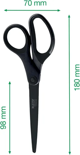 Miniatura 5 de Leitz Tijeras de titanio, para diestros o zurdos (ambidiestros), antiadherentes, papelería de oficina, mango ergonómico, negro, 7.087 in