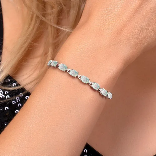 Miniatura 130 de Gem Stone King Pulsera de plata de ley 925 con piedra natal ovalada de 0.276 x 0.197 in para mujer, totalmente ajustable hasta 9 pulgadas