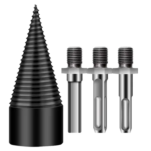 Miniatura 10 de Firewood Splitter Drill Bit, Removable Screw Cone Wood Drill Bit Set, Steel Kindling Splitter Drills Bits with 3 Attachment, Firewood Splitting Cut