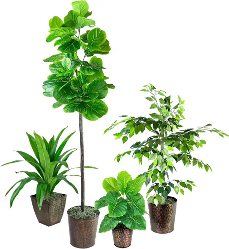 Miniatura 11 de LCG Florals - Árbol artificial de ficus de 4 pies en maceta de metal de cobre, planta de interior sintética con tronco de madera real, totalmente