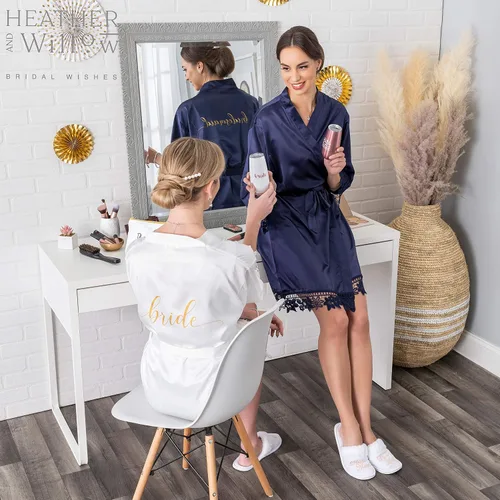 Miniatura 4 de Heather & Willow Bata de damas de honor Bata de novia de satén, bata de novia para el día de la boda Propuesta de despedida de soltera y dama