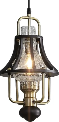 Miniatura 8 de Candelabro de casa de campo moderno, lámpara colgante rústica vintage, lámpara de araña con pantalla de vidrio craquelado, base de jaula de madera