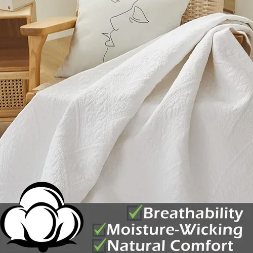 Miniatura 2 de Brandream Manta blanca de algodón para cama, sofá, funda de cama, manta decorativa sólida de 47 x 60 pulgadas