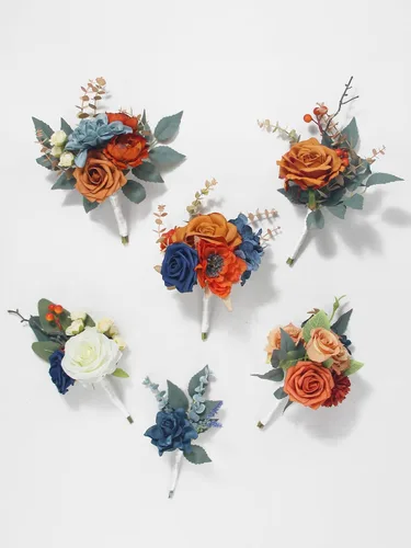 Miniatura 15 de Rinlong 6 centros de mesa de flores surtidos para bodas, mesas de otoño, centro de mesa, ramos de dama de honor de color naranja quemado, estante