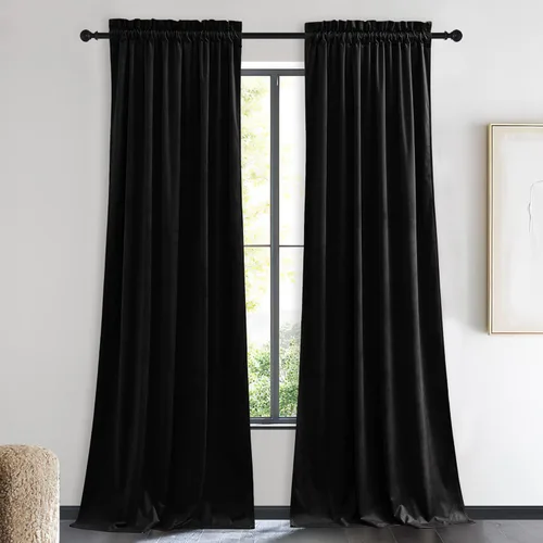 Miniatura 129 de NICETOWN Cortinas opacas de terciopelo extralargas negras de 120 pulgadas de largo para telón de fondo, cortinas de terciopelo con aislamiento Serie