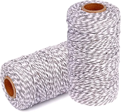 Miniatura 18 de Cuerda de algodón para panaderos: 2 rollos de cordel para envolver regalos de manualidades, hilo de oro de 656 pies, hilo blanco para cocina 24