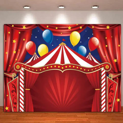 Telón de fondo rojo para tienda de campaña de circo, parte superior grande con temática de carnaval, fondo para fotos de fiesta de cumpleaños, baby