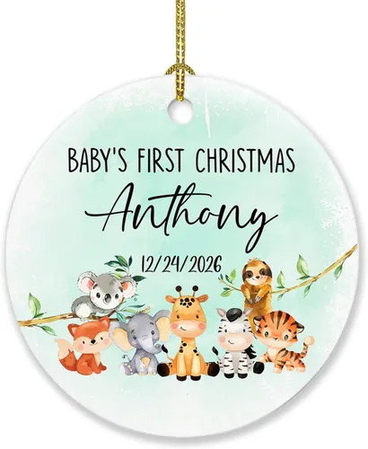 Miniatura 14 de Adorno de Navidad de la segunda Navidad del bebé 2026, marco de fotos de corona, adorno de segunda Navidad para papá, mamá, nombre de bebé