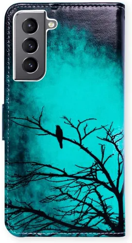 Miniatura 7 de Bcov Funda para Galaxy S22, diseño de pájaro negro y verde con tapa para teléfono con ranura para tarjeta y soporte para Samsung Galaxy S22 5G