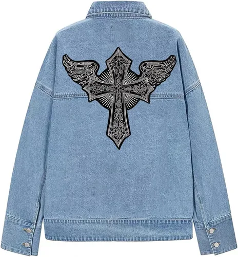 Miniatura 5 de Cruz bordada con alas de ángel parche chaqueta chaleco traje motocicleta bordado coser en parche para planchar
