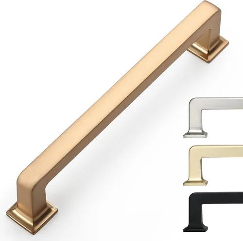 Miniatura 49 de 9BUILD Paquete de 6 pomos de latón cepillado de 1.2 pulgadas para gabinetes, pomos dorados para cajones, perillas cuadradas para gabinetes