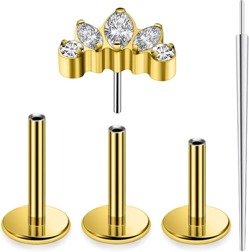 20G 18G 16G Astm F136 - Aretes de titanio sin rosca con parte trasera plana, tragus hélice, caracola, piercing, nariz, labio, hélice, cartílago,