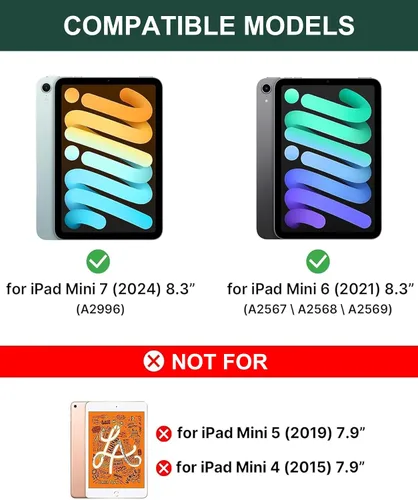 Miniatura 8 de Funda de teclado para iPad Mini 7ª (A17 Pro, 2024) y 6ª (2021) de 8.3 pulgadas, recargable, teclado Bluetooth desmontable, funda protectora delgada