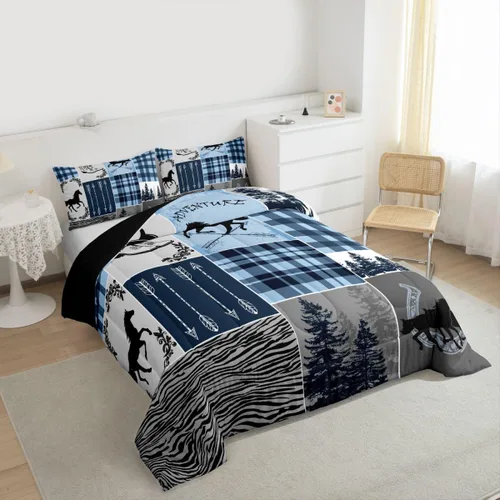 Miniatura 51 de Juego de edredón de oso y ciervo, tamaño individual, ropa de cama de animales salvajes de caza, colcha rústica de cabaña, casa de campo, cuadros