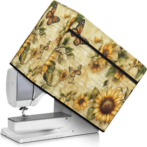 Miniatura 26 de Mumeson Cubierta antipolvo para máquina de coser de gatos negros con flores, para la mayoría de máquinas de coser estándar, plegable, duradera
