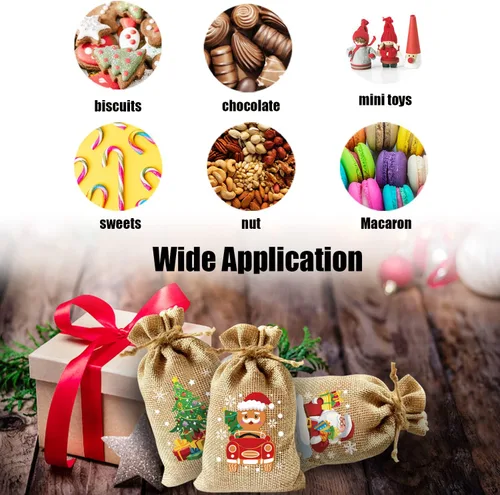 Miniatura 4 de LOMIMOS 36 Bolsas de Arpillera con Cordón Navideñas, Bolsas Reutilizables de Lino Yute para Regalos Dulces Caramelos Envoltorio Obsequios