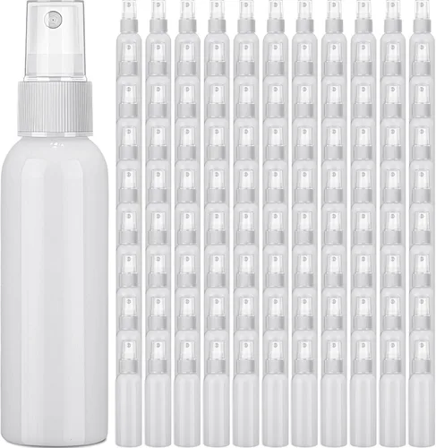 Tanlade 100 botellas pequeñas de spray de 2 onzas rellenables, mini Spritzer, botella de plástico vacía transparente, recargable, reutilizable,