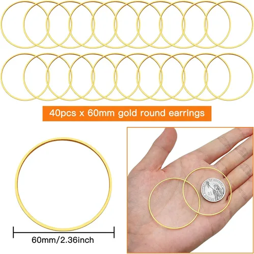Miniatura 2 de 440 aretes de 2.362 in para la fabricación de joyas, aretes de aro hipoalergénicos redondos, anillos de enlace de bisel abierto para suministros