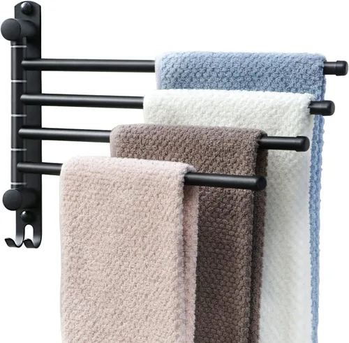 Miniatura 8 de JSVER - Toallero giratorio de 4 brazos para baño, toallero montado en la pared, de acero inoxidable SUS304, ahorrador de espacio, toalleros