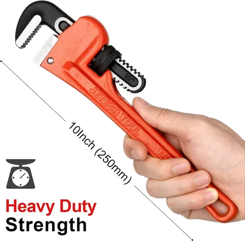 Miniatura 5 de Jetech Llave de tubo recta resistente de 10 pulgadas, plomero de aluminio ajustable con mandíbula de gancho flotante y mango de viga, color rojo