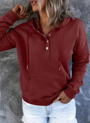 Miniatura 7 de Dokotoo - Sudaderas con capucha para mujer, con cuello de botón y cordón de ajuste, sudaderas casuales de manga larga