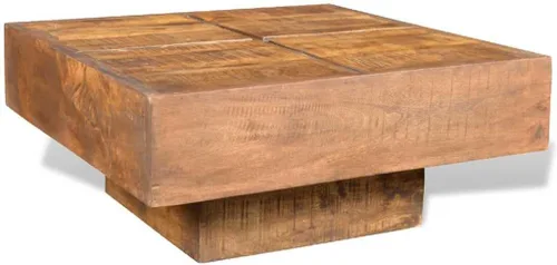 Miniatura 4 de Mesa auxiliar de madera maciza de mango marrón, mesa auxiliar cuadrada con acabado antiguo para sala de estar, mesa baja duradera de centro