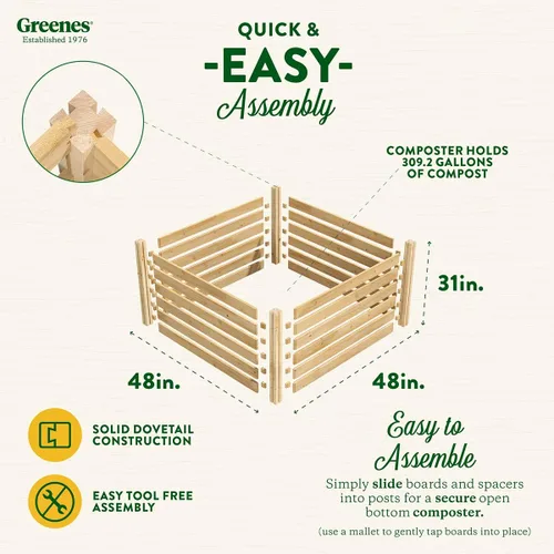 Miniatura 3 de Greenes Fence Premium Cedar Wood Composter, 31" L x 31" W x 31" H (3/4" Thick) / 128.96 gallons - Made in USA with North American Cedar