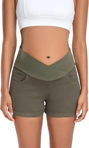Miniatura 3 de HOFISH Women's Stretchy Maternity Jeans Shorts Over The Belly Denim Shorts Pants Comfy Workout Casual Pregnancy Shorts