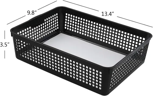 Miniatura 2 de Hespama 6 paquetes de cestas de almacenamiento de archivos de plástico, bandejas de cesta organizadora de papel negro A4 Organizing Basket Trays
