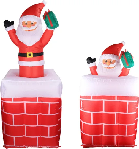 Miniatura 12 de Letrero de 7.5 pies "Santa Stop Here" Hombre de Jengibre Inflable de Navidad con Luces LED, Decoraciones Inflables para Patio Exterior, Césped