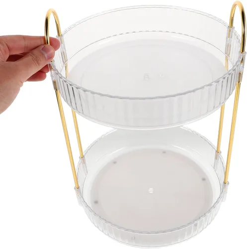 Miniatura 7 de Hemobllo Organizador de maquillaje giratorio con rotación transparente caja de almacenamiento de cosméticos estantes ajustables para tocador y baño