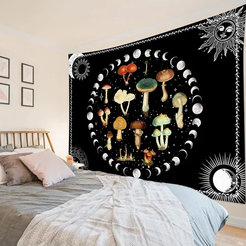Miniatura 9 de LB Tapiz de mariposa Trippy para colgar en la pared, manta de tapiz estético psicodélico negro, decoración de pared de insectos de polilla colorida