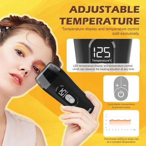 Miniatura 2 de Kit de Cera de Miel Digital para Depilación Femenina - Calentador Roll On con 2 Cartuchos y 100 Tiras de Cera Negro