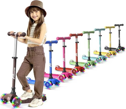 Miniatura 15 de Lifemaster Mini 3-Wheel Kids Scooter with Multi-Color Wheel Lights – 4-Height Adjustable Handlebar, Wide Anti-Slip Deck, Child Safety Certified, Rosa
