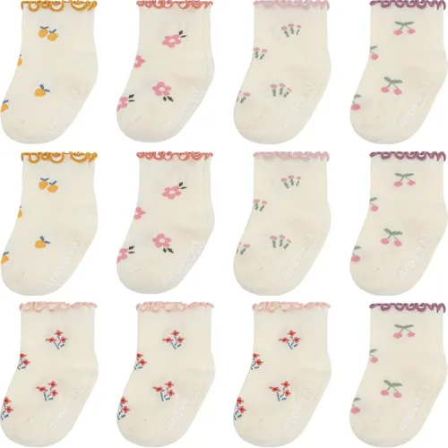 Miniatura 14 de Calcetines antideslizantes con agarre para tobillos, paquete de 12 unidades para niños pequeños, niños y niñas, lindos calcetines de algodón