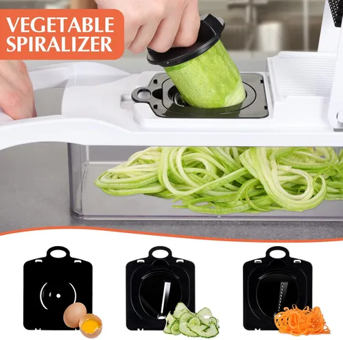 Miniatura 4 de KEOUKE Cortador de verduras de mandolina pro - Cortador de alimentos con 16 cuchillas intercambiables con recipiente, protector manual y escurridor