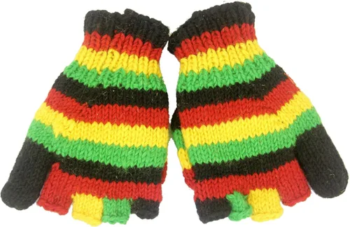 Miniatura 3 de KayJayStyles Rasta Color Mano Knit 100% Lana Convertible Sin Dedos Mitones Nepal