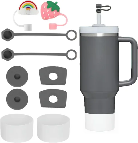 Miniatura 13 de CONQUERALL Juego de 4 tapas de pajilla, 2 tapones para derrames, 2 tapones de fugas, 2 fundas de silicona de repuesto para taza Stanley Universal
