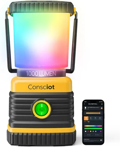Consciot Linterna LED inteligente RGBTW alimentada por batería con control de aplicación, 1000 lm, blanco sintonizable 2700K-6500K y 16 millones de