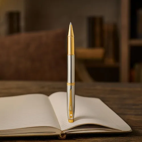 Miniatura 2 de Sheaffer Bolígrafo roller cromado 100 con ribete dorado Blanco/Cromo