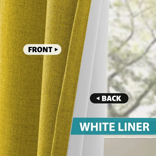 Miniatura 3 de SimpleHome Cortinas de Lino Blanco Crema 100% Opacas de 84 Pulgadas de Largo, Juego de 2 Paneles, Lino Sintético Texturizado para Sala de Estar